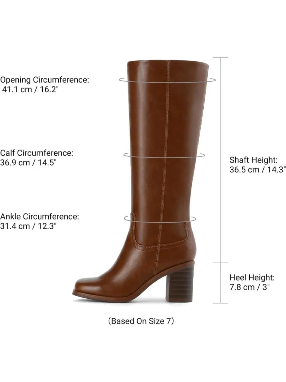 Women's Brown Chunky Block Heel Square Toe Faux Leather Long Knee High Boots